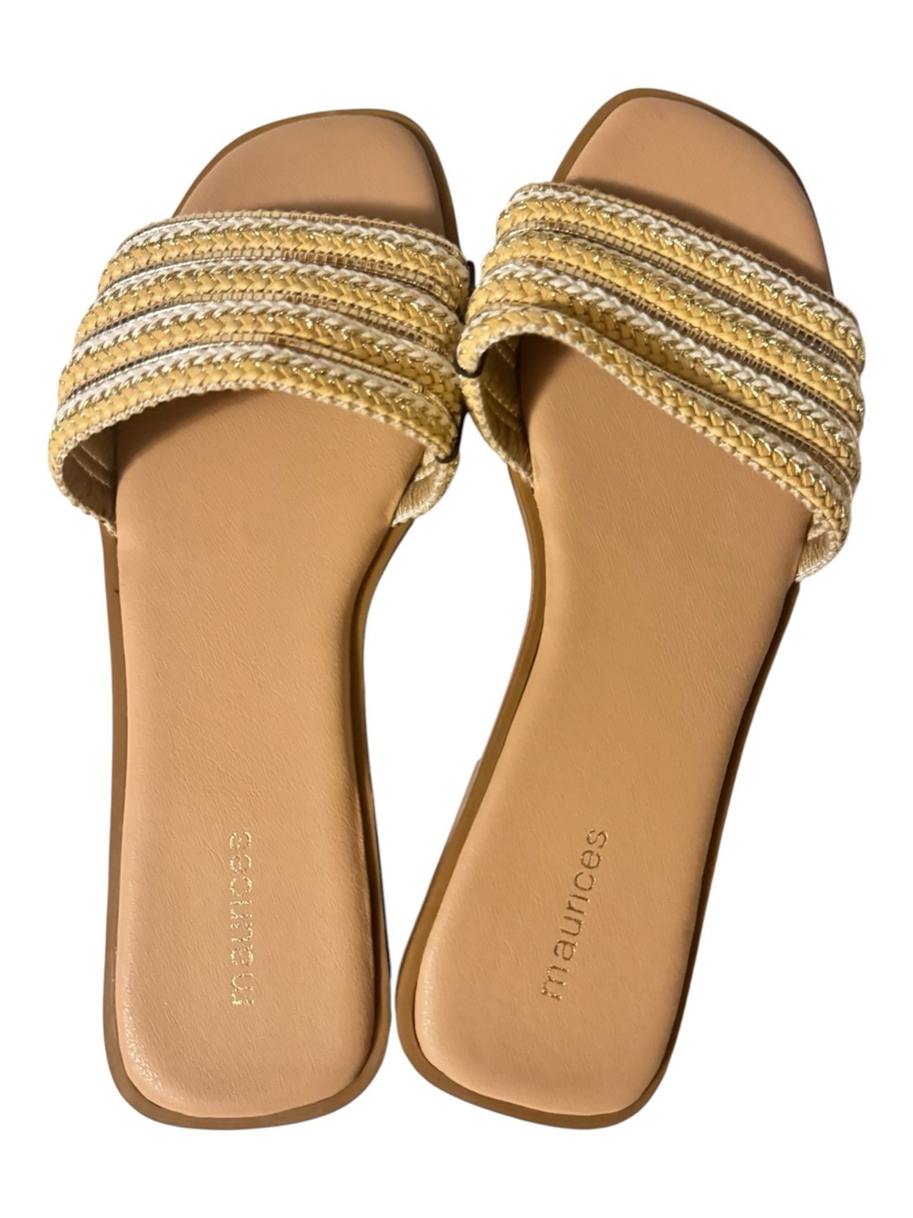 Maurices Yellow Braided Slide Sandals with Tan Footbed